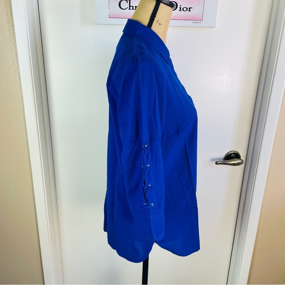 Chico’s Cotton 100% Royal Blue Long Sleeve Women New Shirt Straps Sleeve Size 0 - Picture 10 of 11